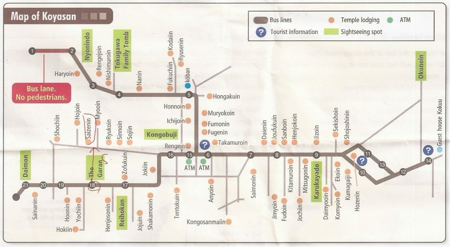Mapa de paradas de bus en Koyasan